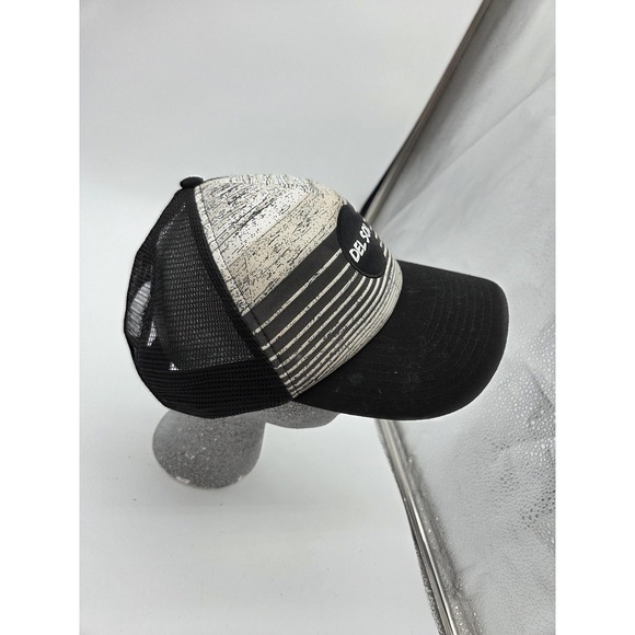 Del Sol Hat Cap Snap Back Black White Mesh Trucker Patch OSFM Polyester Mens - Picture 4 of 7